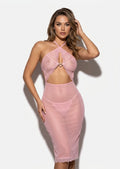 Blush Lace Heart-Charm Halter Maxi