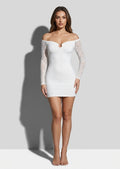 White Off-Shoulder Lace-Sleeve Mini Chemise