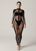 Black Velvet & Fishnet Full-Body Jumpsuit