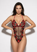Crimson Kisses Embroidered Teddy