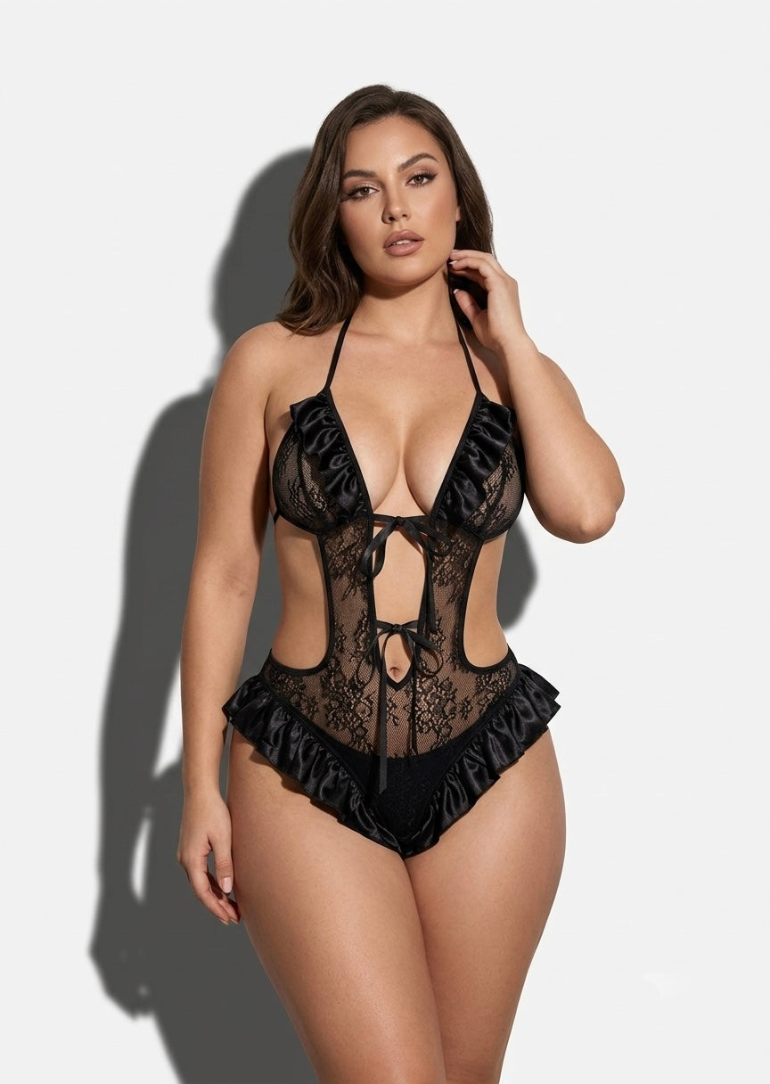 Lace Ruffle Halter Teddy