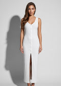 Ivory Ribbed Button-Front Maxi Dress