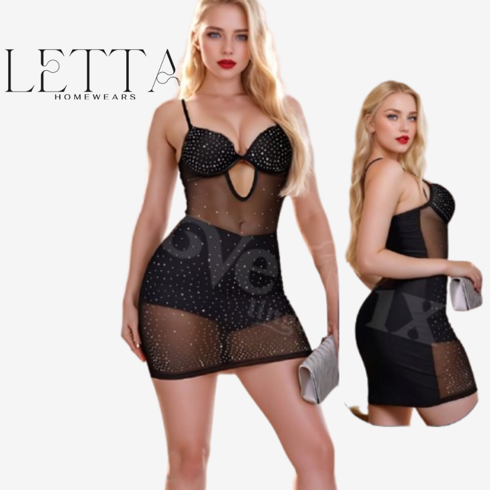 Black Rhinestone Lingerie Dress