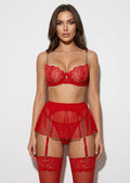 Crimson Chain-Link Lace Lingerie Set