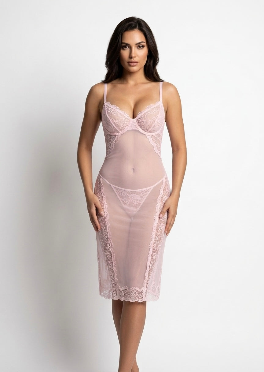 Crimson Lace Panel Slip Dress