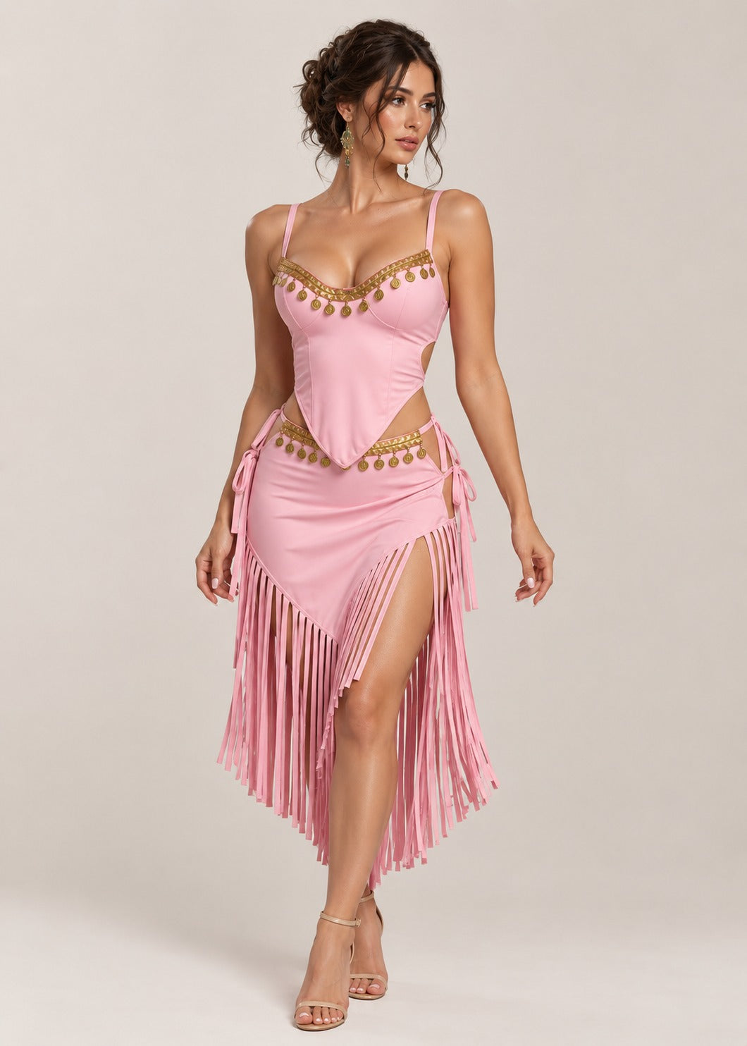 Coin-Trimmed Fringe Belly Dance Set