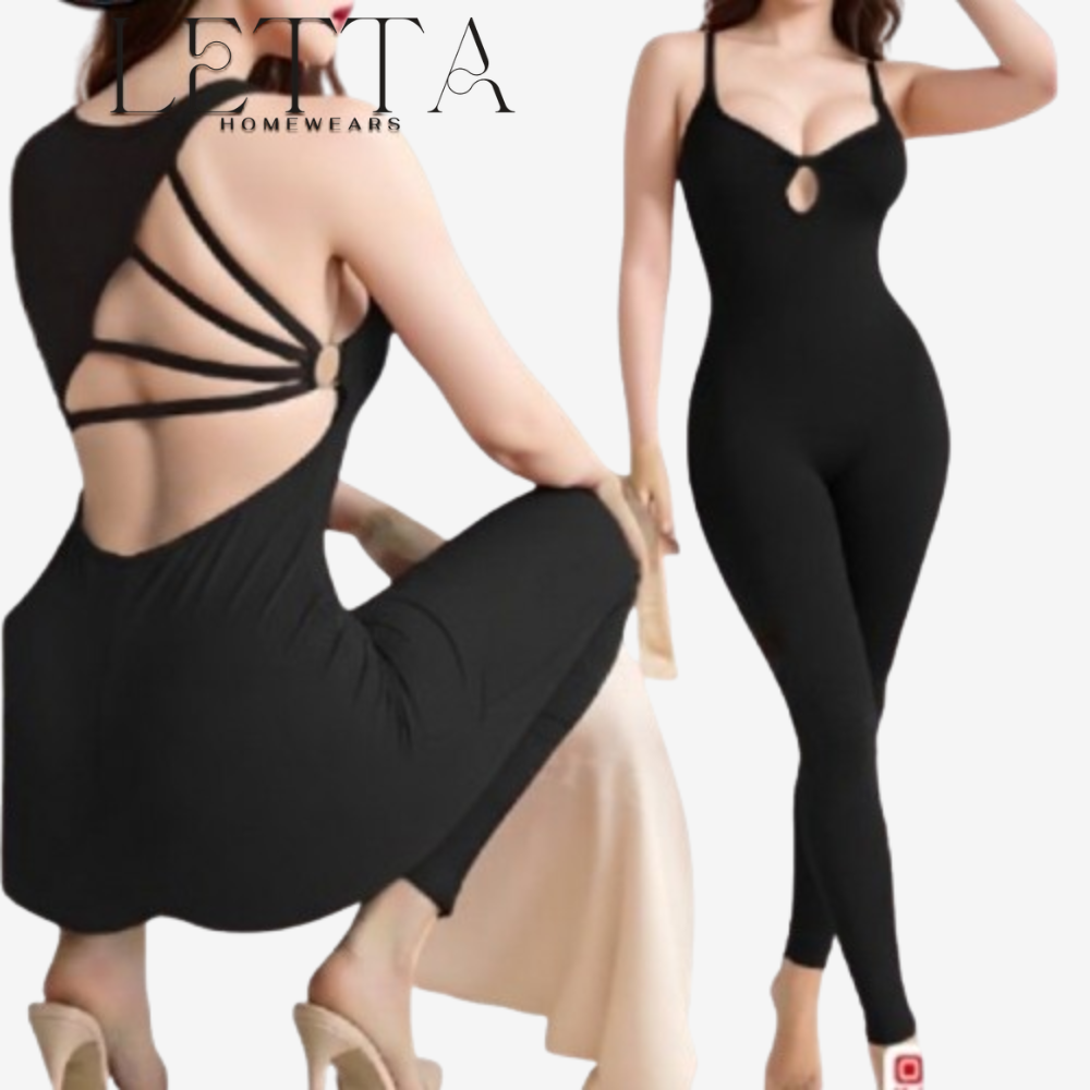 Black Body-Hugging Lingerie Jumpsuit