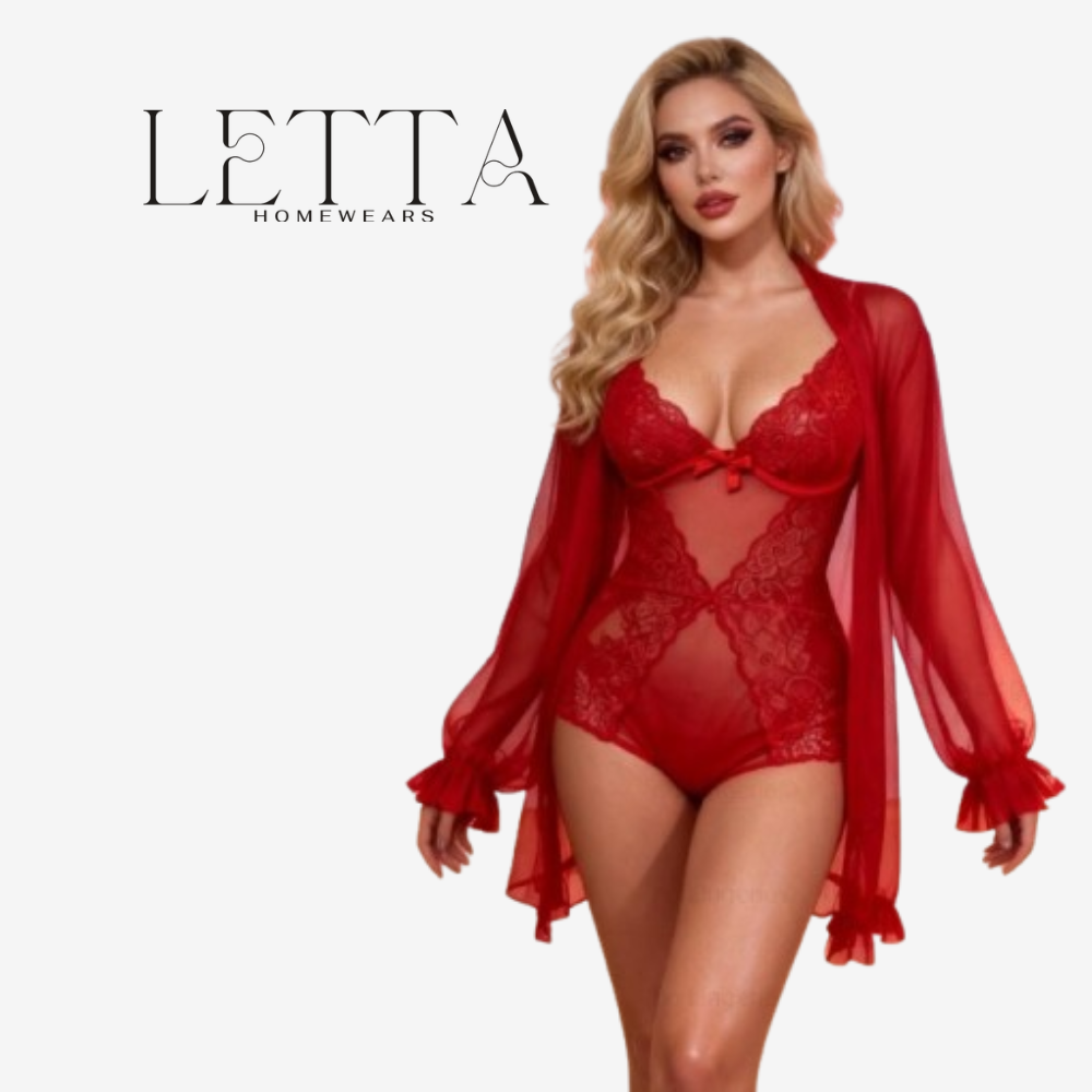 Embroidered Mesh Lingerie Set