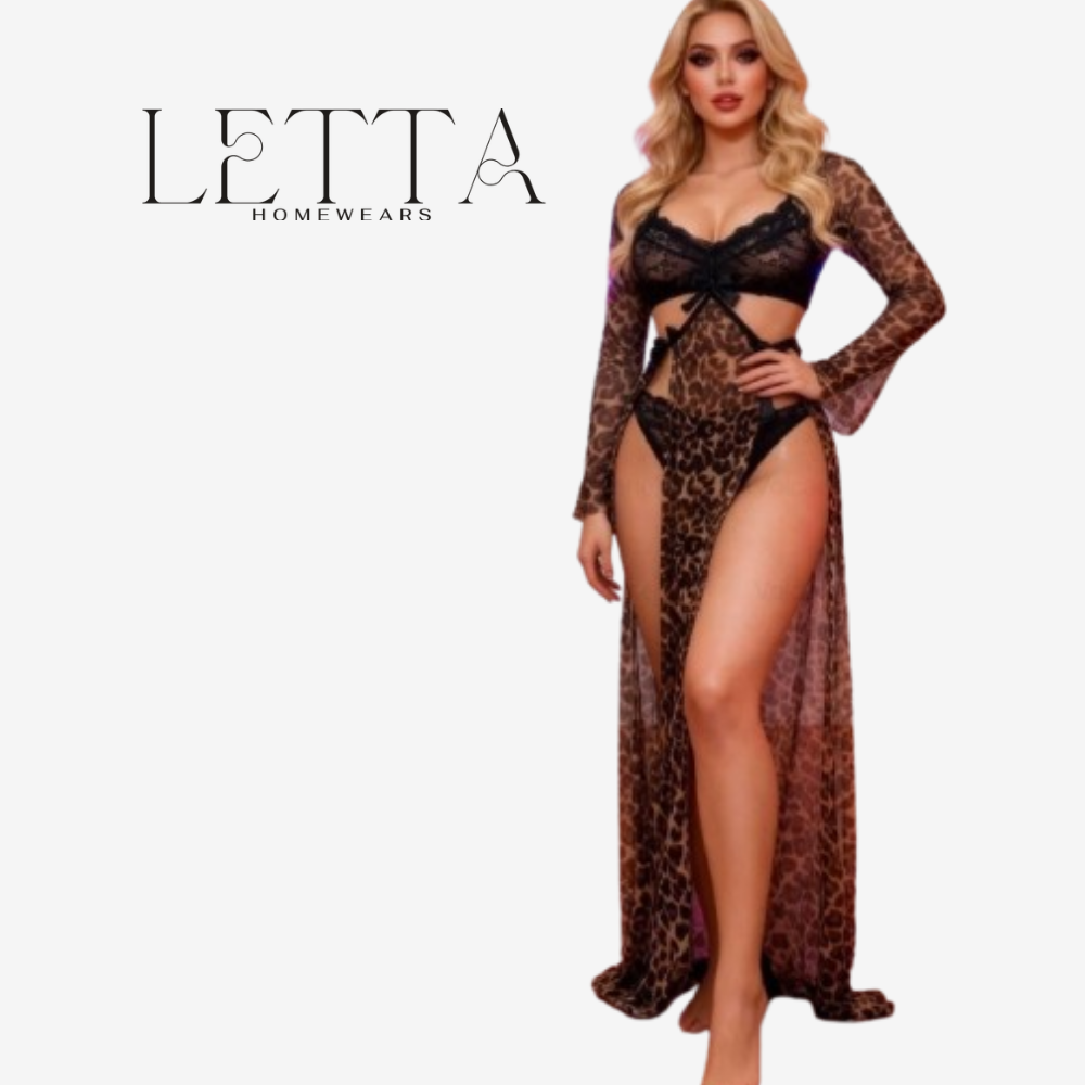 Wild Leopard Print Long Lingerie Gown