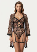 Fierce Leopard Mesh Bodysuit, Garter & Robe Set