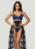 Blue Lace & Black Sheer Tiered Maxi Lingerie Set