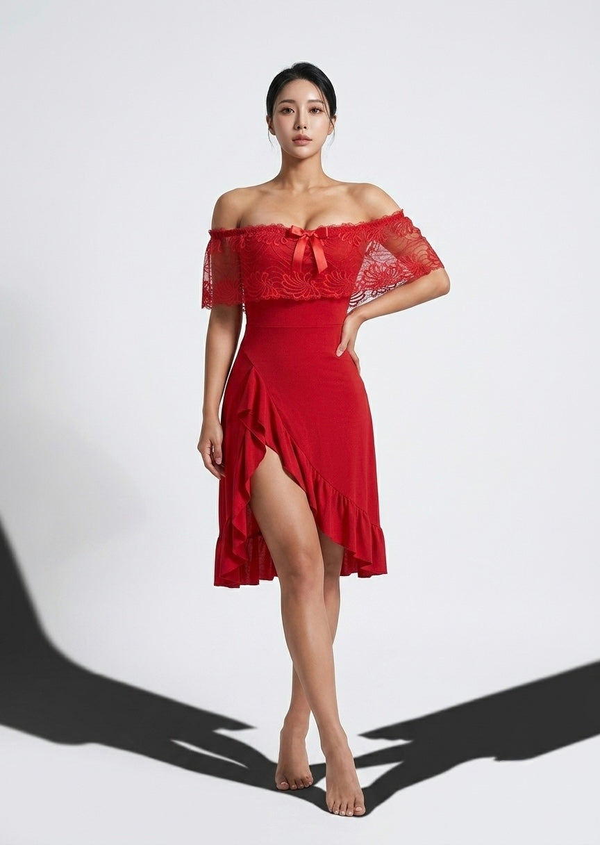 Midnight Lace Off-Shoulder Chemise
