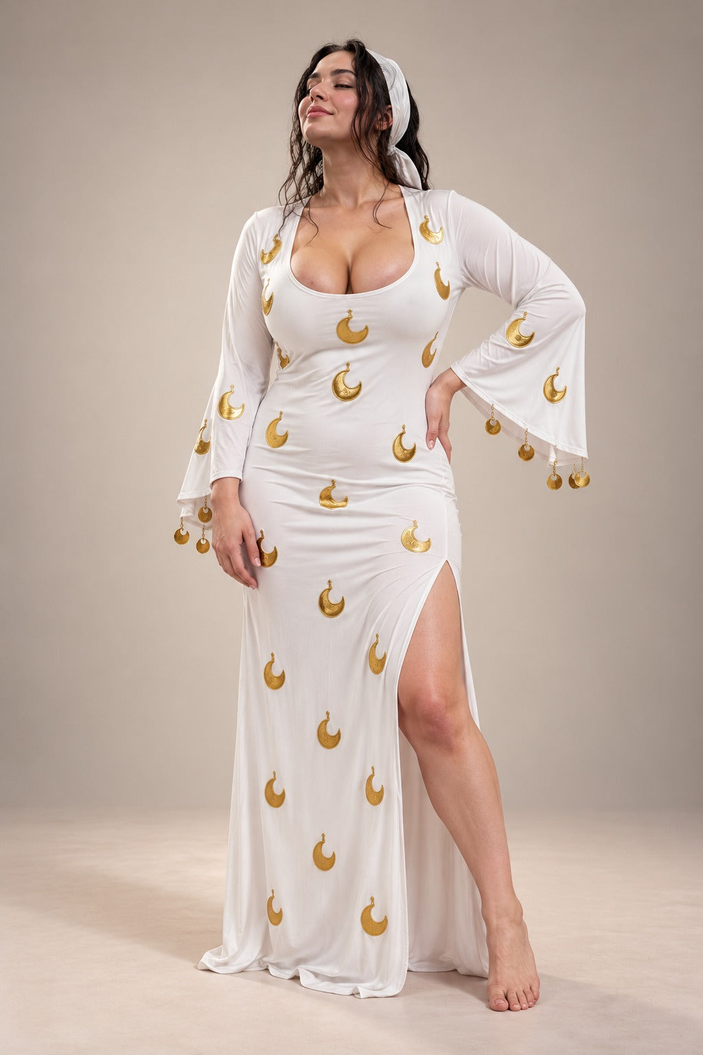Crescent Moon Print Baladi Belly Dance Gown