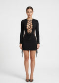Midnight Lace-Up Cutout Long-Sleeve Mini Dress