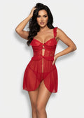 Ruffle-Trim Lace-Bodice Open-Front Babydoll Set