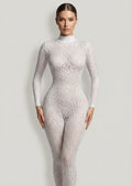 White Lace Mock-Neck Full-Body Catsuit