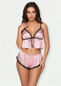 Pink Stripe Satin & Black Lace Sleep Set