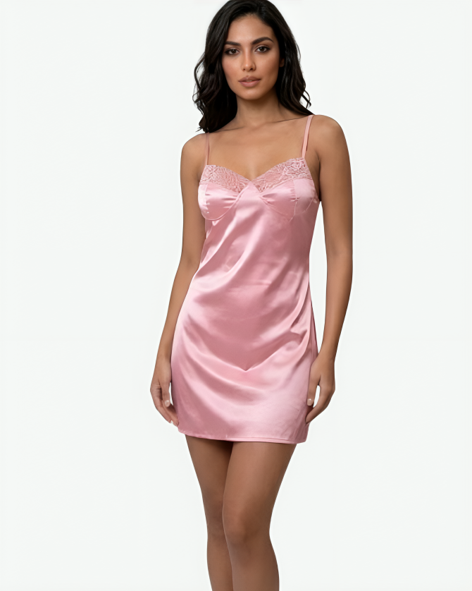 atin Nightgown with Elegant Lace Trim V-Neckline
