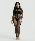 Sleek Black Fishnet Zip-Up Jumpsuit