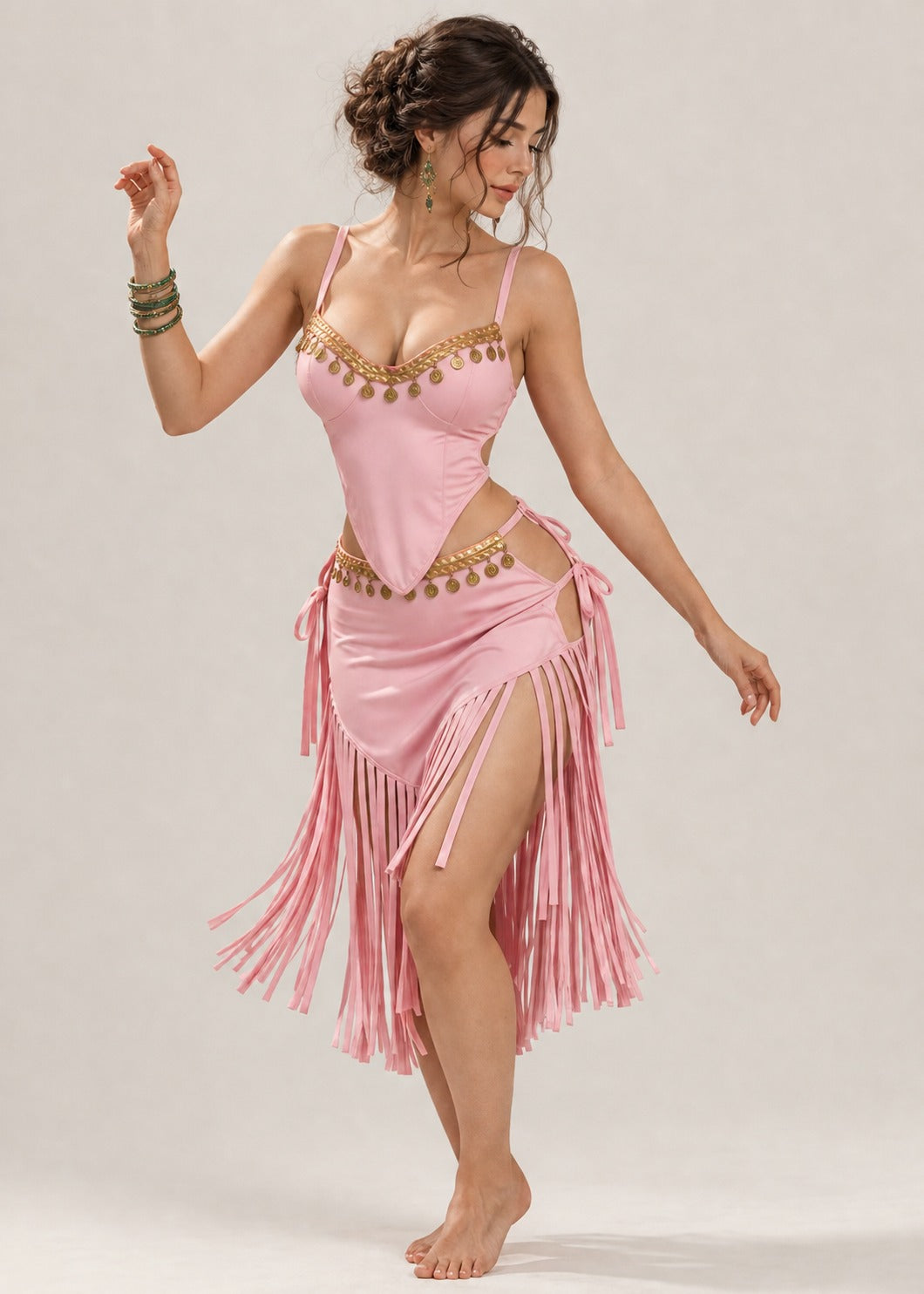 Coin-Trimmed Fringe Belly Dance Set