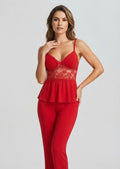 Ruby Red Lace-Trim Camisole & Pants Sleep Set