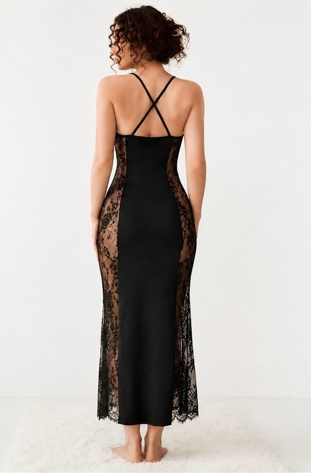 Midnight Allure Lace-Panel Maxi