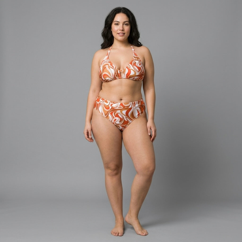 Swirl-print high-waisted bikini