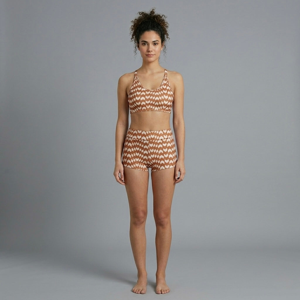 Chevron-print bikini set with boy-shorts