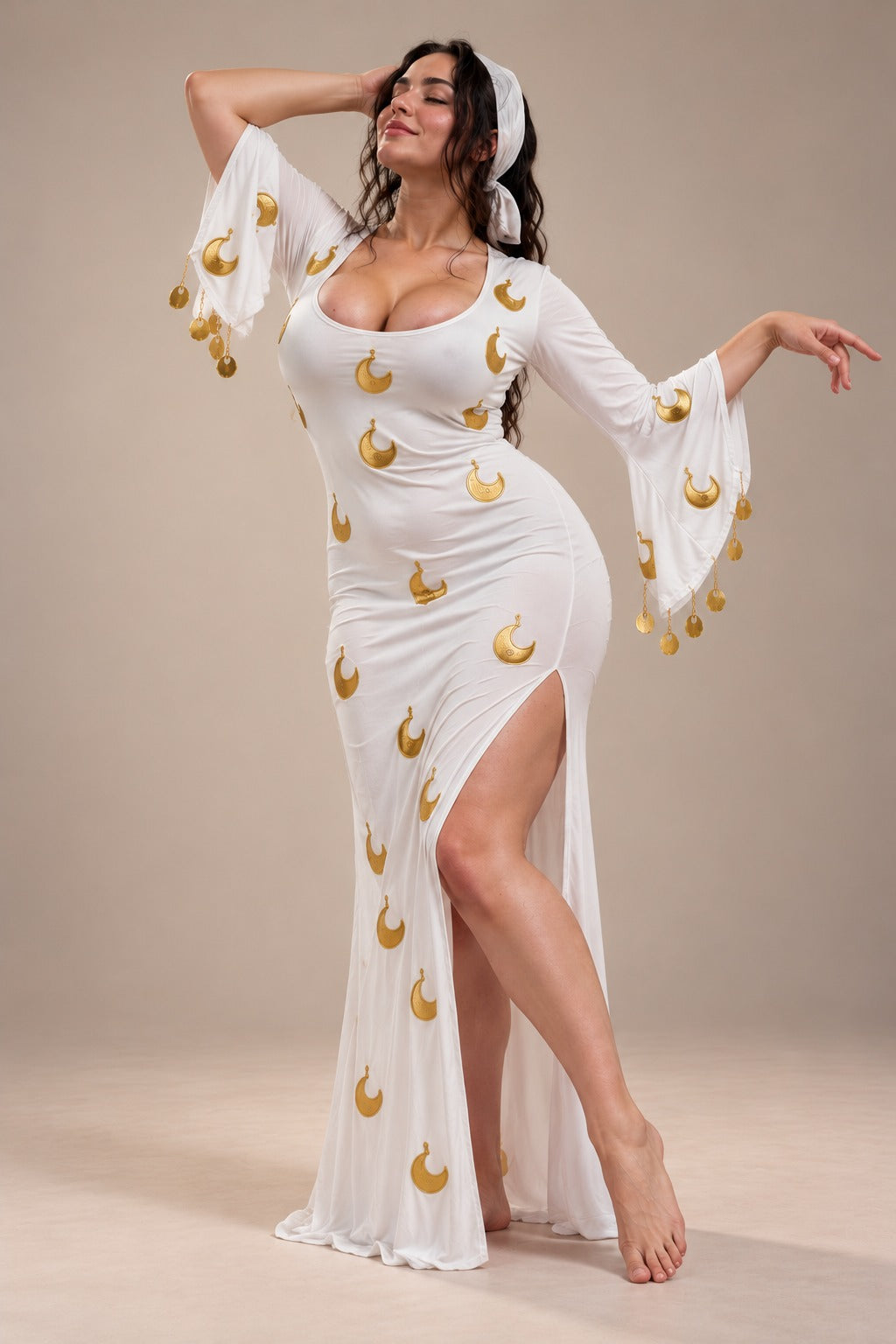 Crescent Moon Print Baladi Belly Dance Gown