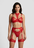 Sheer Mesh Halter Lingerie & Garter Set