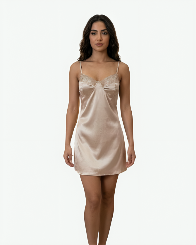 atin Nightgown with Elegant Lace Trim V-Neckline