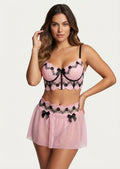 Pink & Black Noir" Lace Bralette & Skirt Set