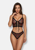 Cherry Print Lace-Up Lingerie Set