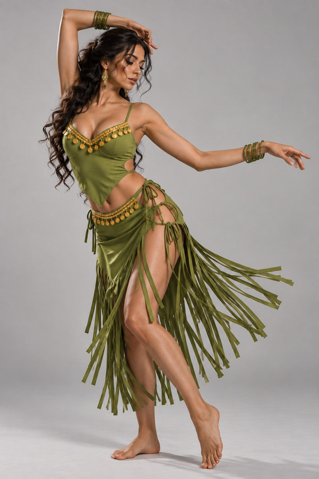 Coin-Trimmed Fringe Belly Dance Set