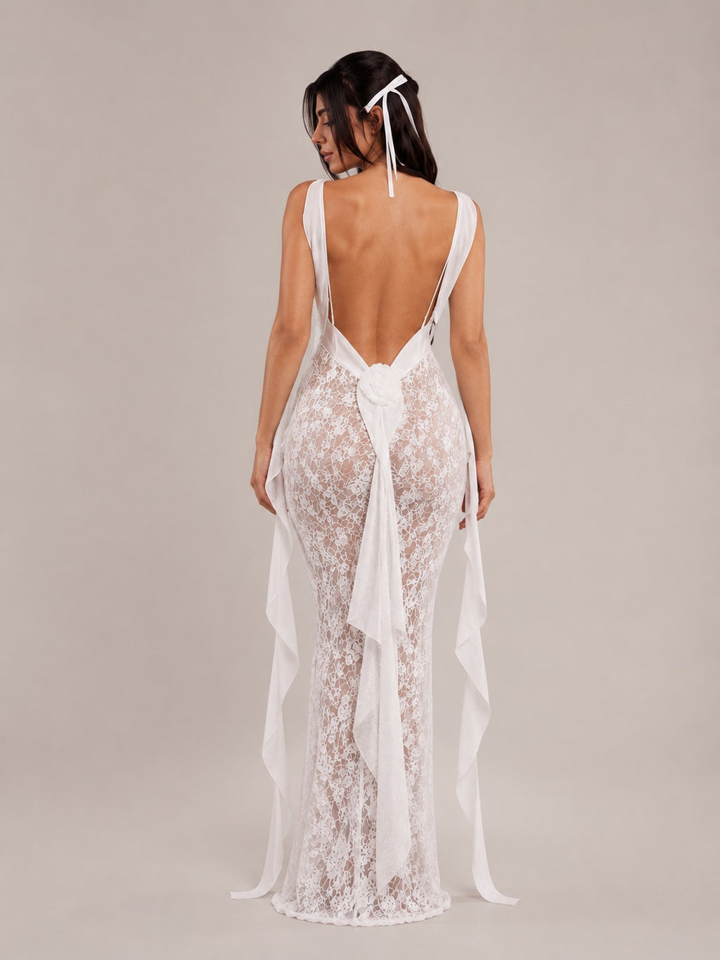 Ivory Lace Corset Maxi Gown with Drapes
