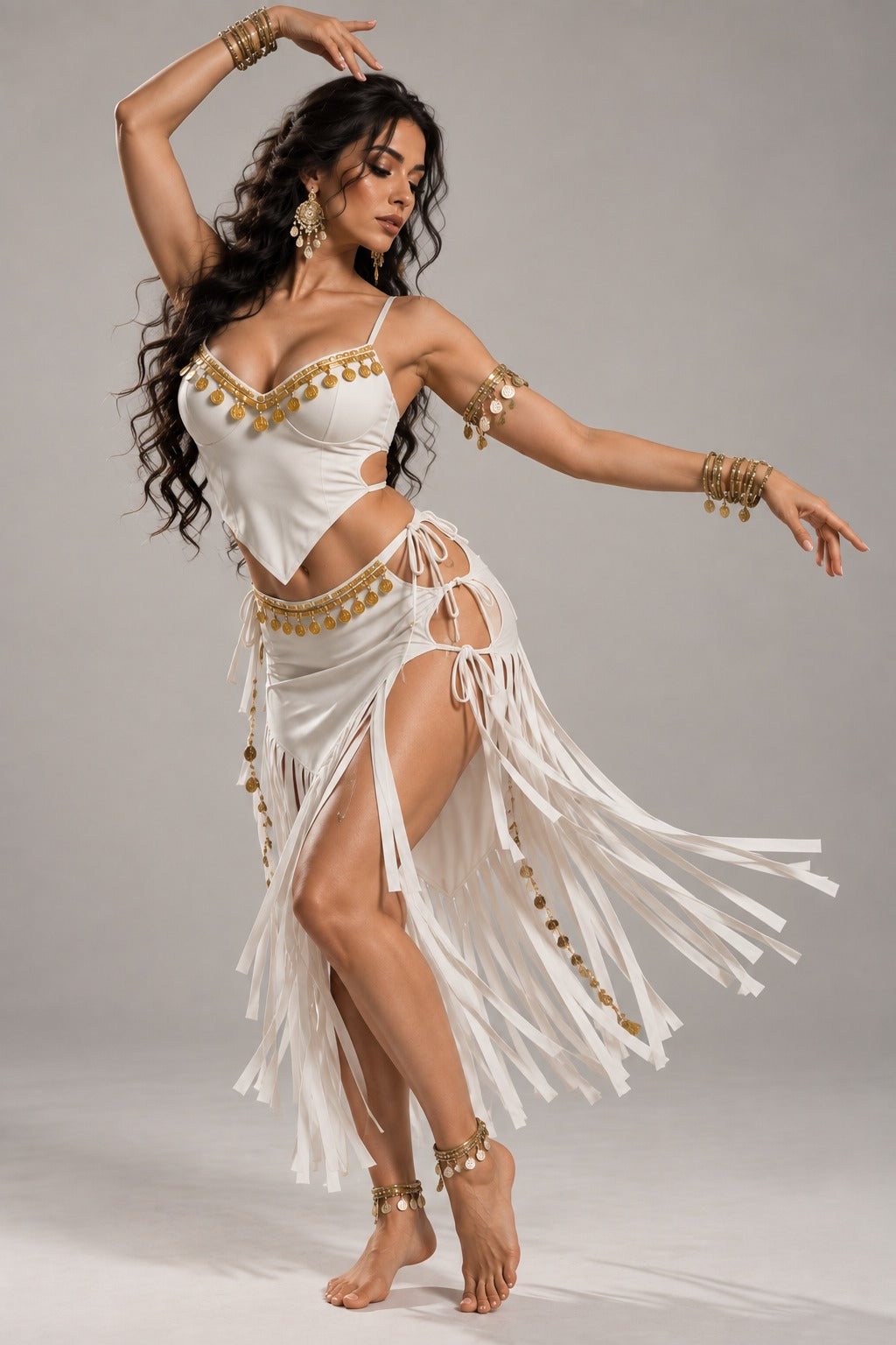 Coin-Trimmed Fringe Belly Dance Set