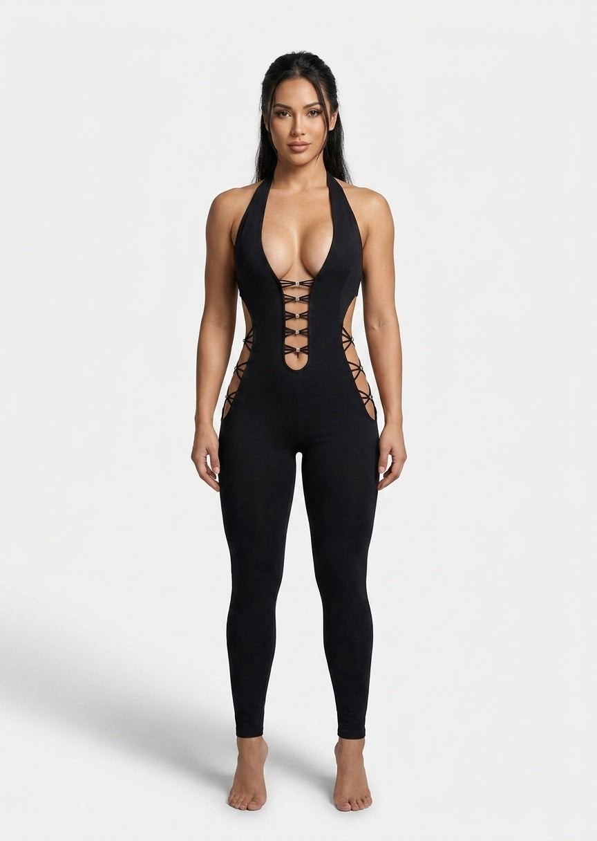 Midnight Siren Lace-Up Jumpsuit
