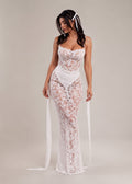 Ivory Lace Corset Maxi Gown with Drapes