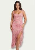 Blush Rose Print Ruffled Mesh Maxi Slip Dress