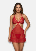 Crimson Lace Halter Babydoll
