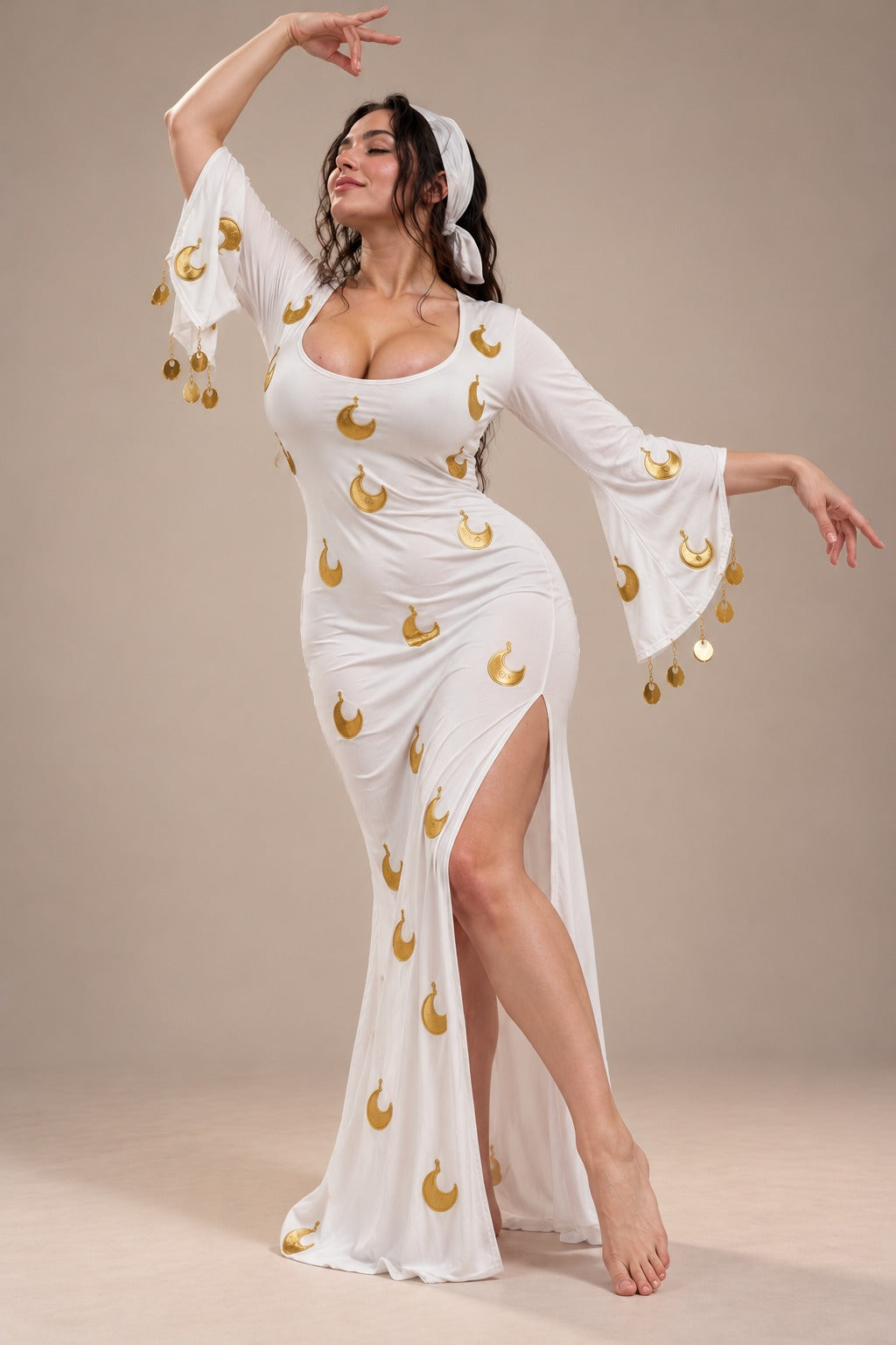 Crescent Moon Print Baladi Belly Dance Gown
