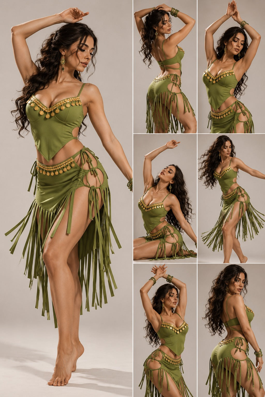 Coin-Trimmed Fringe Belly Dance Set