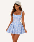 Sky Blue Daisy Print Square-Neck Skater Dress