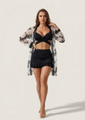Butterfly Mesh Robe & Ruffled Skirt Set