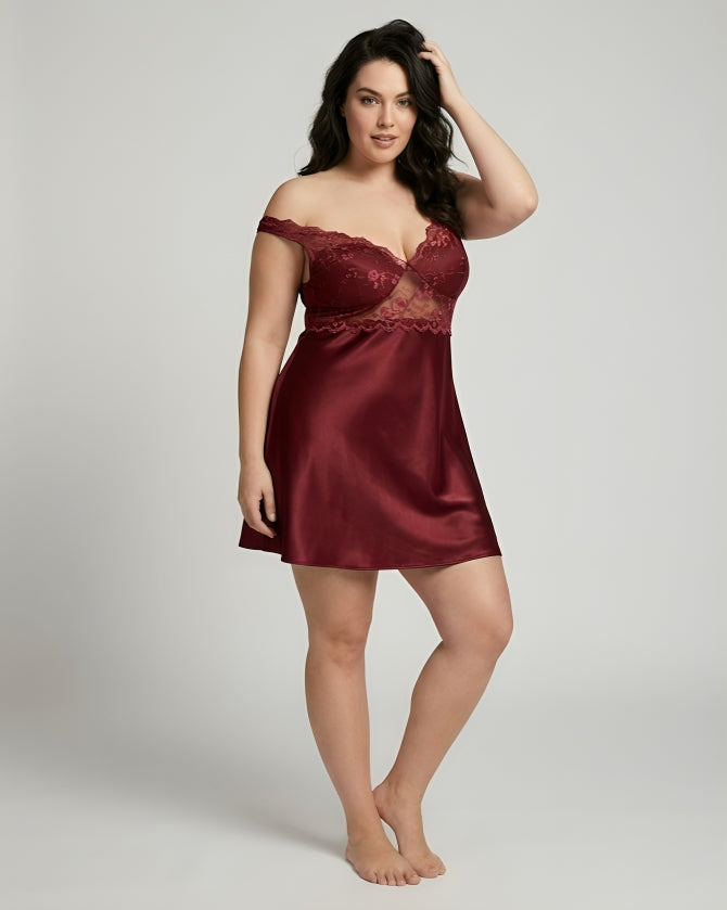 Satin & Lace Off-Shoulder Chemise