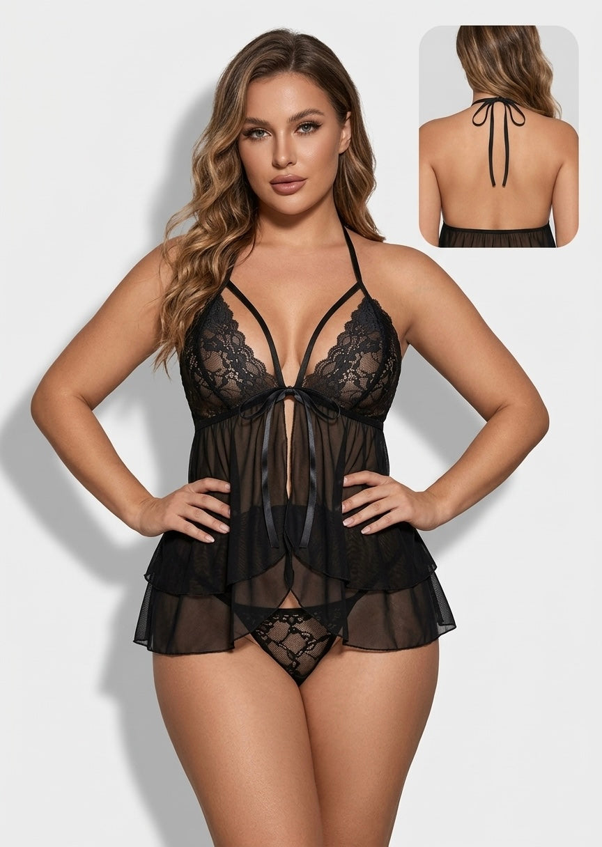 Passionate Red Lace Tiered Babydoll Set