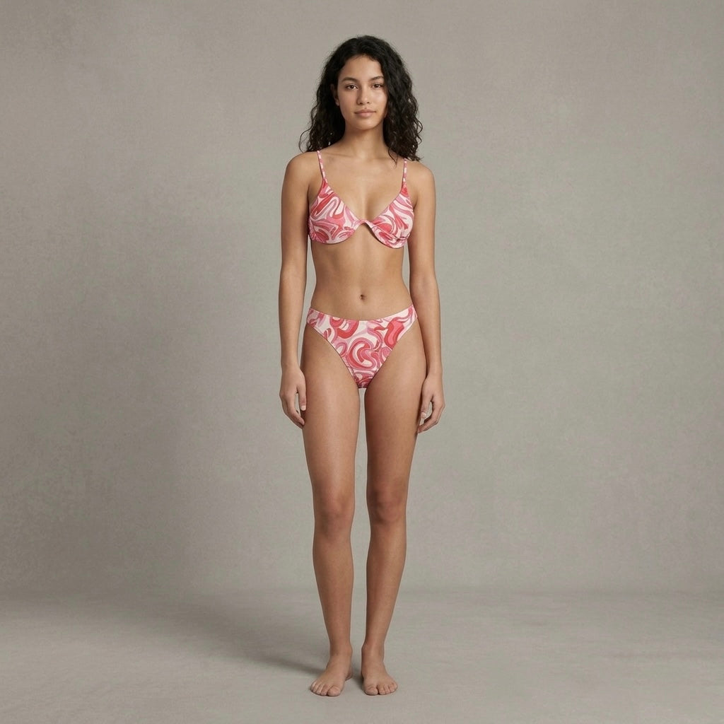 Swirl-print underwire bikini