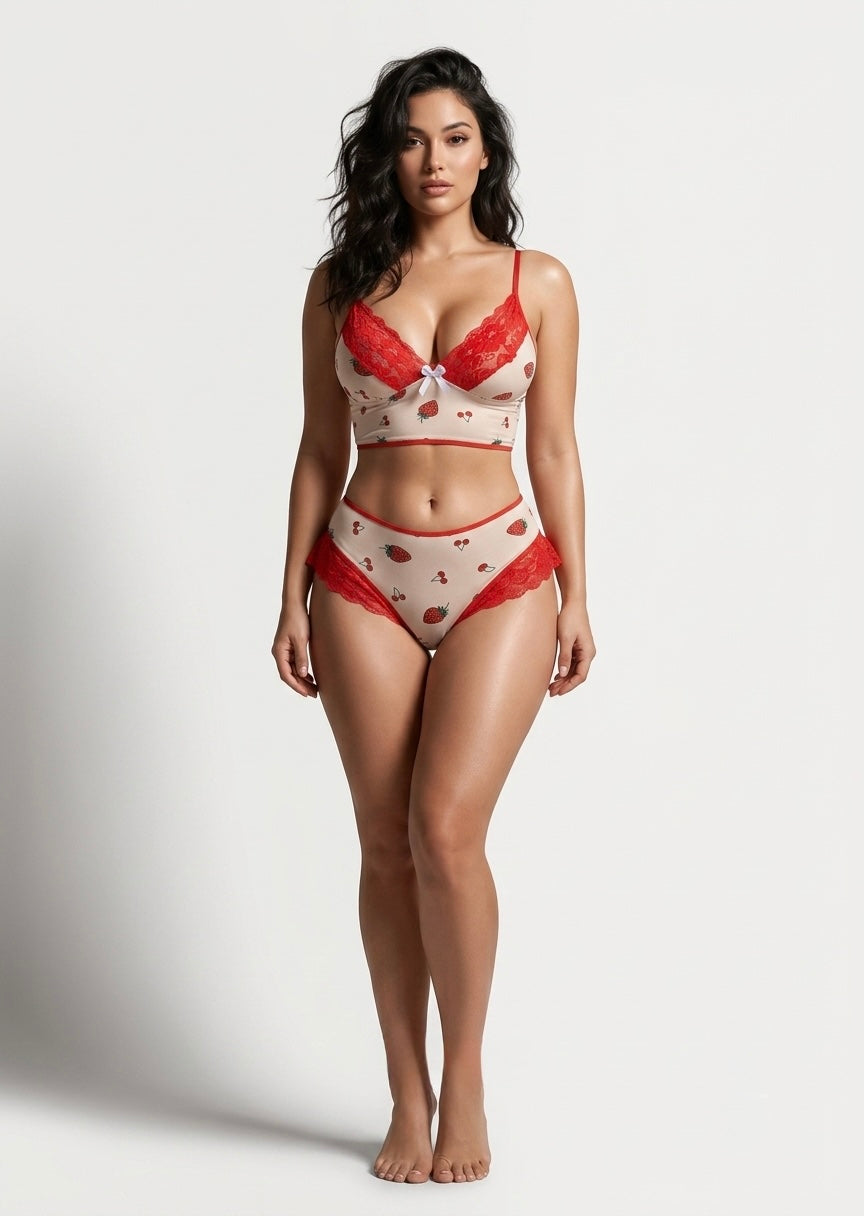 Strawberry Print Lingerie Set