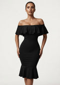 Elegant Off-Shoulder Ruffle Hem Midi Dress