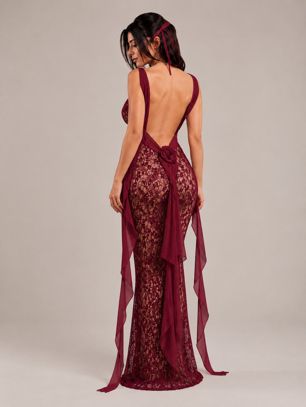 Ivory Lace Corset Maxi Gown with Drapes